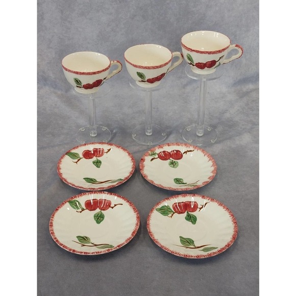 Blue Ridge Other - 3 Cups, 4 Saucers Vintage Blue Ridge Southern Potteries Crab Apple Pattern